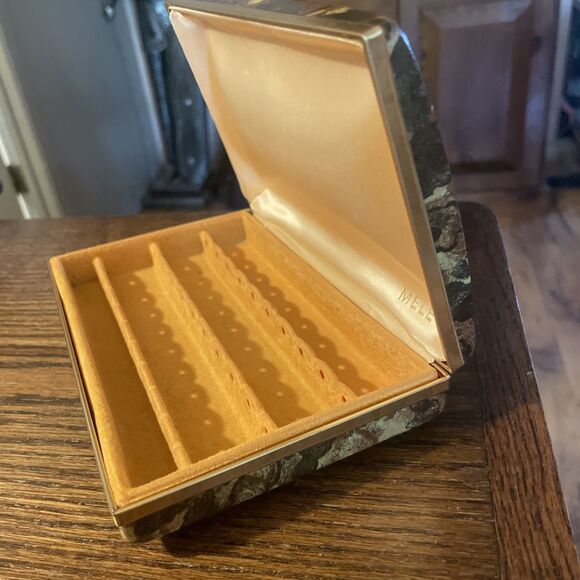 Vintage Mele Jewelry Box Clamshell Travel Ring Earring Case Tortoise Shell Gold - Picture 5 of 8